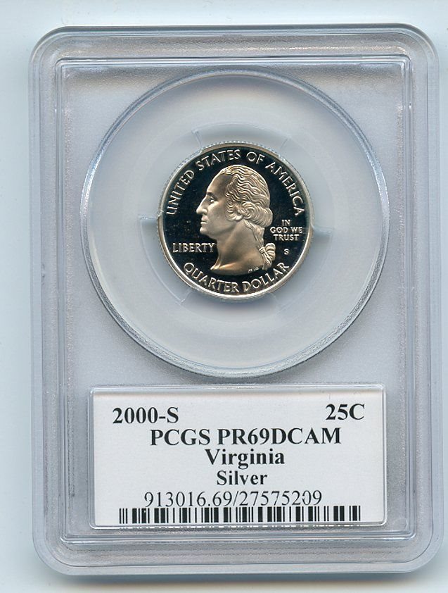 2000 S 25C Silver Virginia Quarter PCGS PR69DCAM, PR69DCAM - PCGS