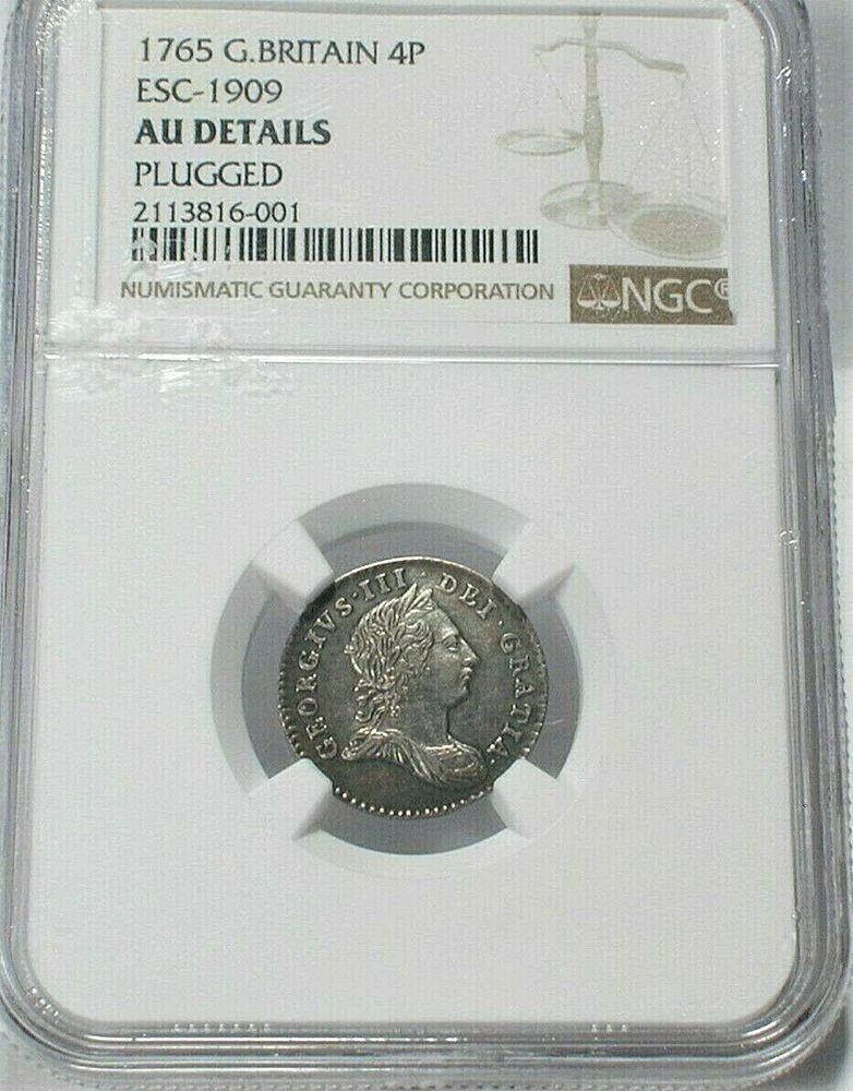 1765 Great Britain 4 Pence Silver ESC-1909 NGC AU Details