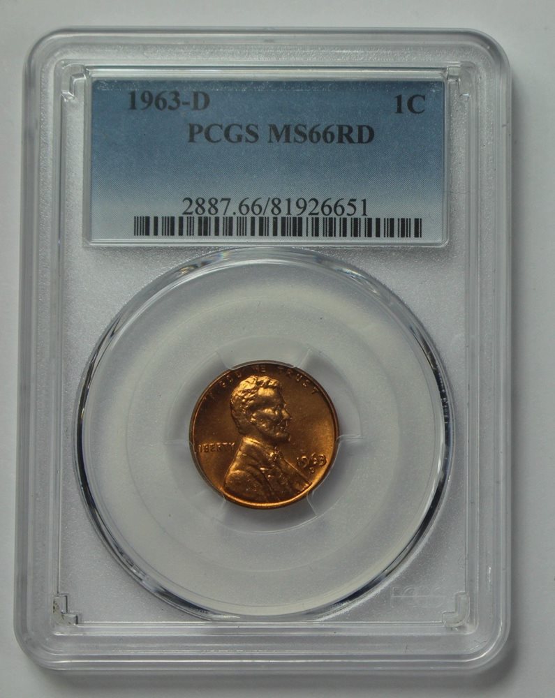 1963-D Lincoln Memorial Cent BU Unc PCGS MS66RD Red MS66 Penny Old