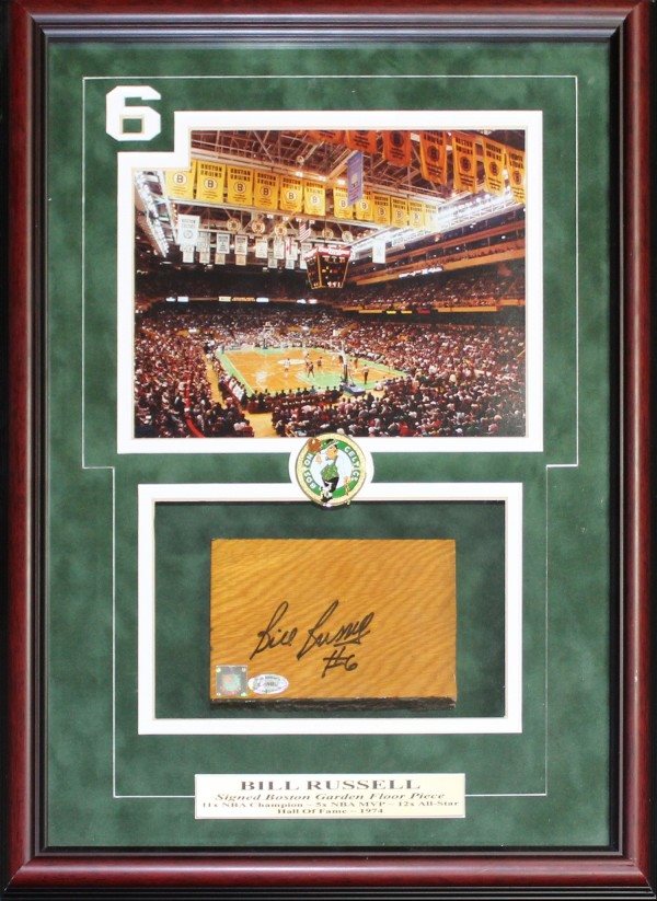 Bill Russell Autographed Framed Boston Garden Floor Pie