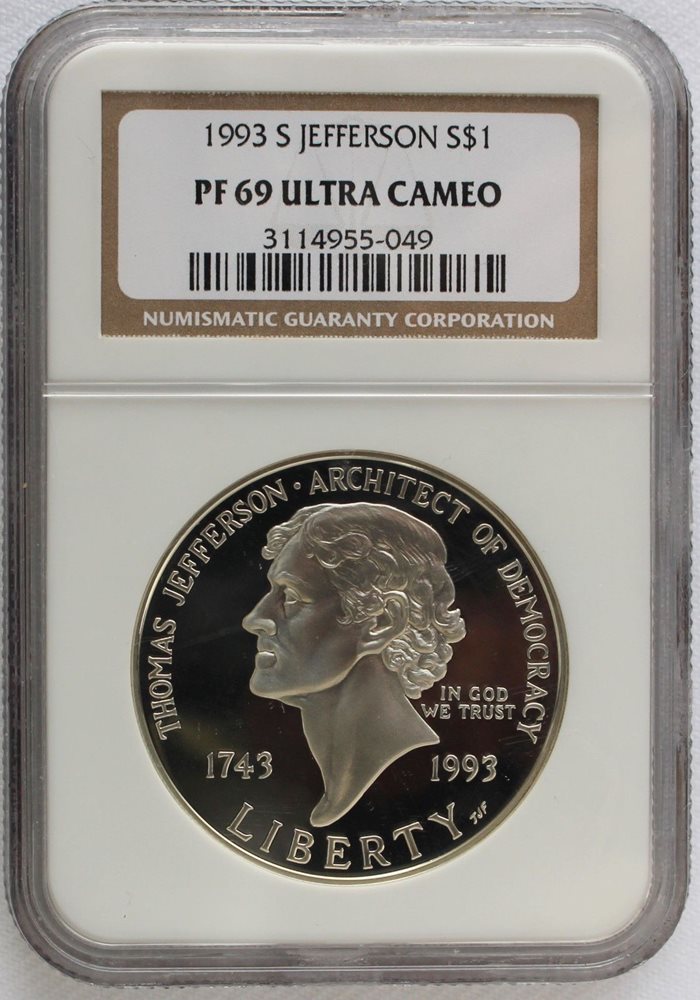 1993 S PROOF Thomas Jefferson 250th Silver Dollar Commem Certified