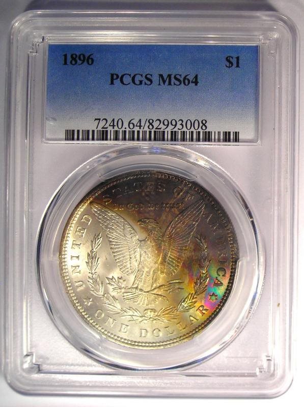1896 Toned Morgan Silver Dollar $1 - Certified PCGS MS64 - Nice