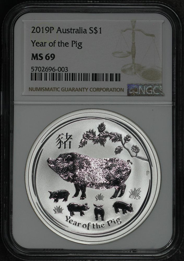 2019P Australia $1 Silver Year Of The Pig NGC MS-69, MS69 - PCGS
