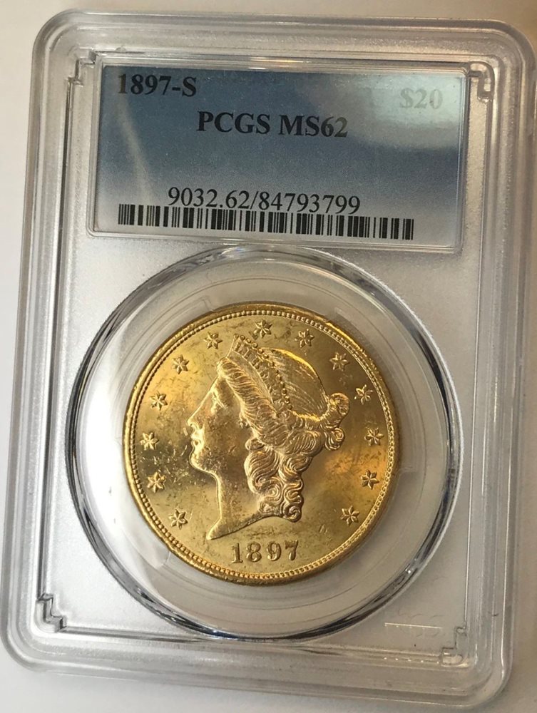 1897-S $20 PCGS MS-62 CHOICE UNCIRCULATED LIBERTY DOUBLE EAGLE