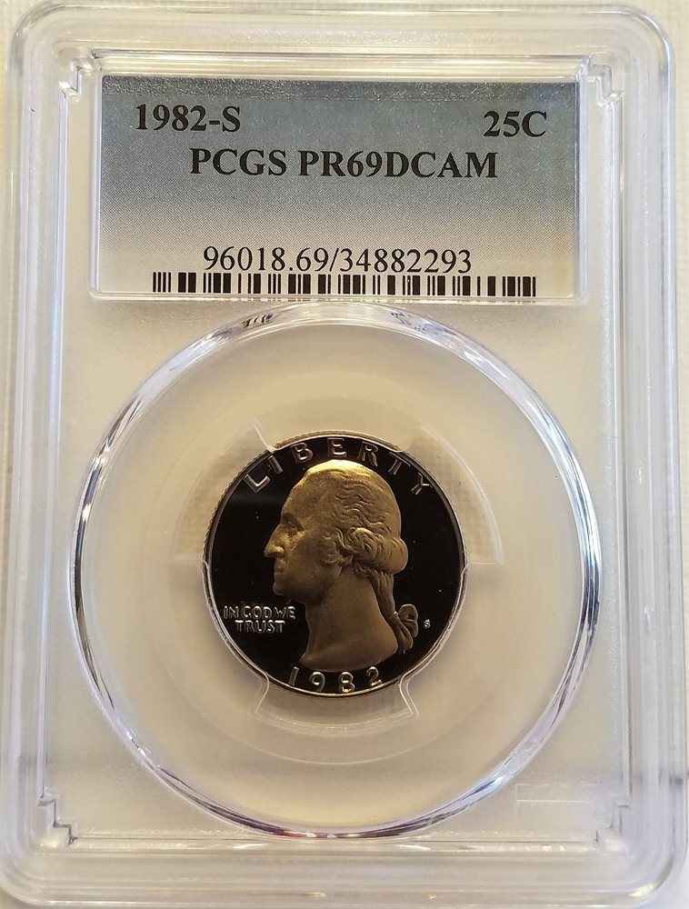 1982-S Clad PCGS PR69DCAM Washington Quarter 25c, PR69DCAM