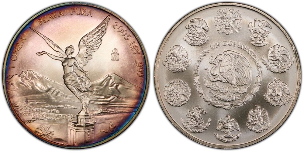 2005-MO PCGS MS69 ONZA .999 SILVER LIBERTAD * Pop 24* Color Toning