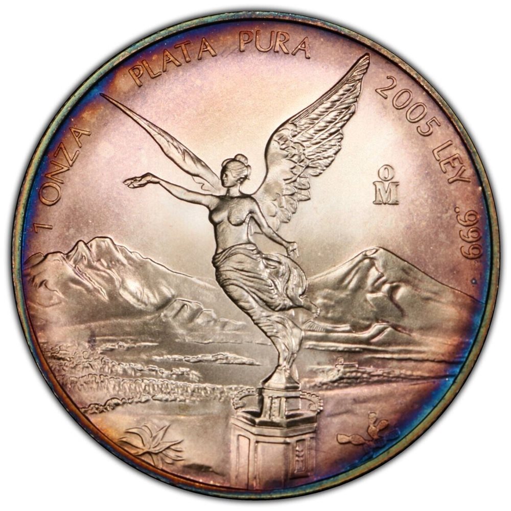 2005-MO PCGS MS69 ONZA .999 SILVER LIBERTAD * Pop 24* Color Toning