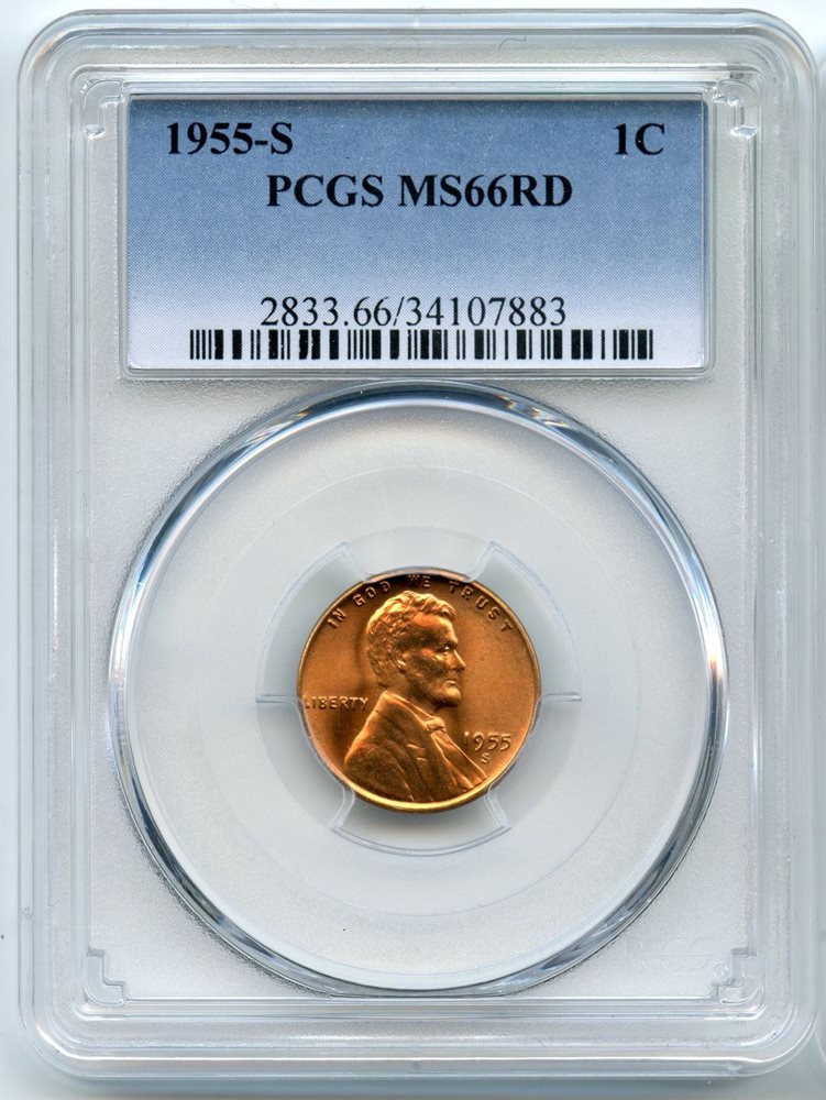 1955-S Lincoln Wheat Cent Penny PCGS MS 66 RD - San Francisco Mint