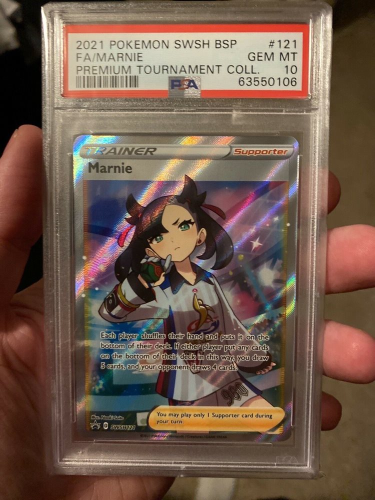 marnie pokemon card full art PSA 10 Marnie's Determination-Marnie 078/S-P Promo Card Pokemon S-Chin –  Trendy Playing Cards main image 0