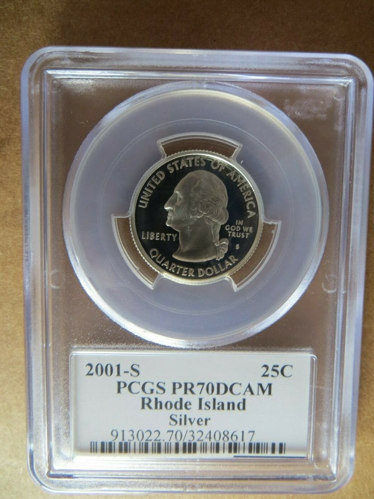 2001-S 25c Kentucky SILVER State Flag Label Quarter Proof Coin PCGS PR70DCAM