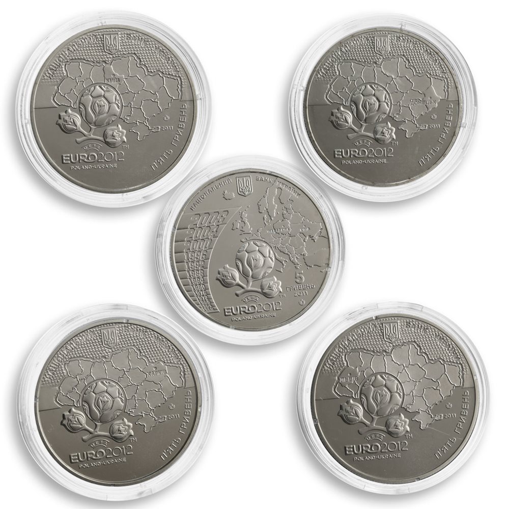 Ukraine ₴5 UAH UEFA Euro 2012 Final Tournament Set of 5 nickel silver Coins 2011