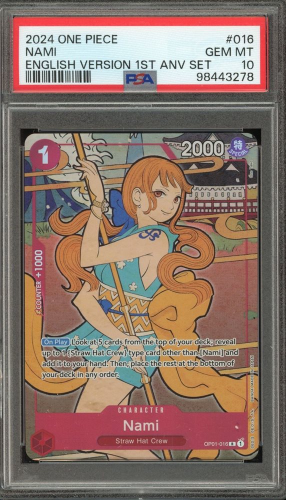 ワンピースカードゲーム　nami 漫画　英語版　超美品　psaおすすめ。 Auction Prices Realized Tcg Cards 2024 ONE PIECE ENGLISH