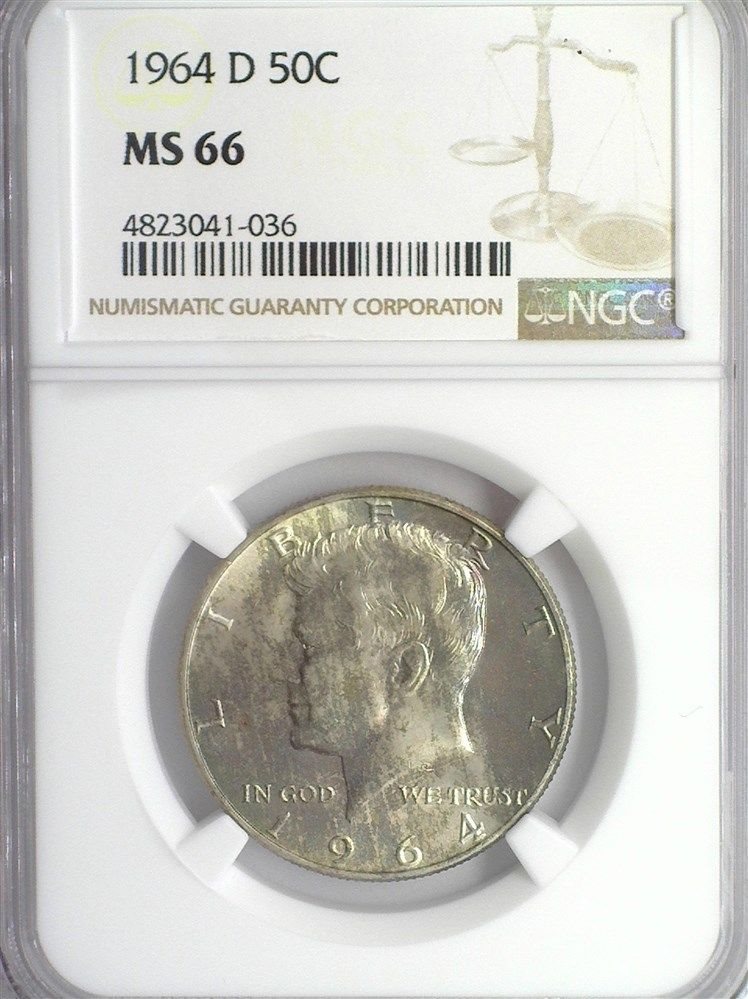 1964-D KENNEDY SILVER 50 CENTS NGC MS66 LOOKS 67+ VALUED AT