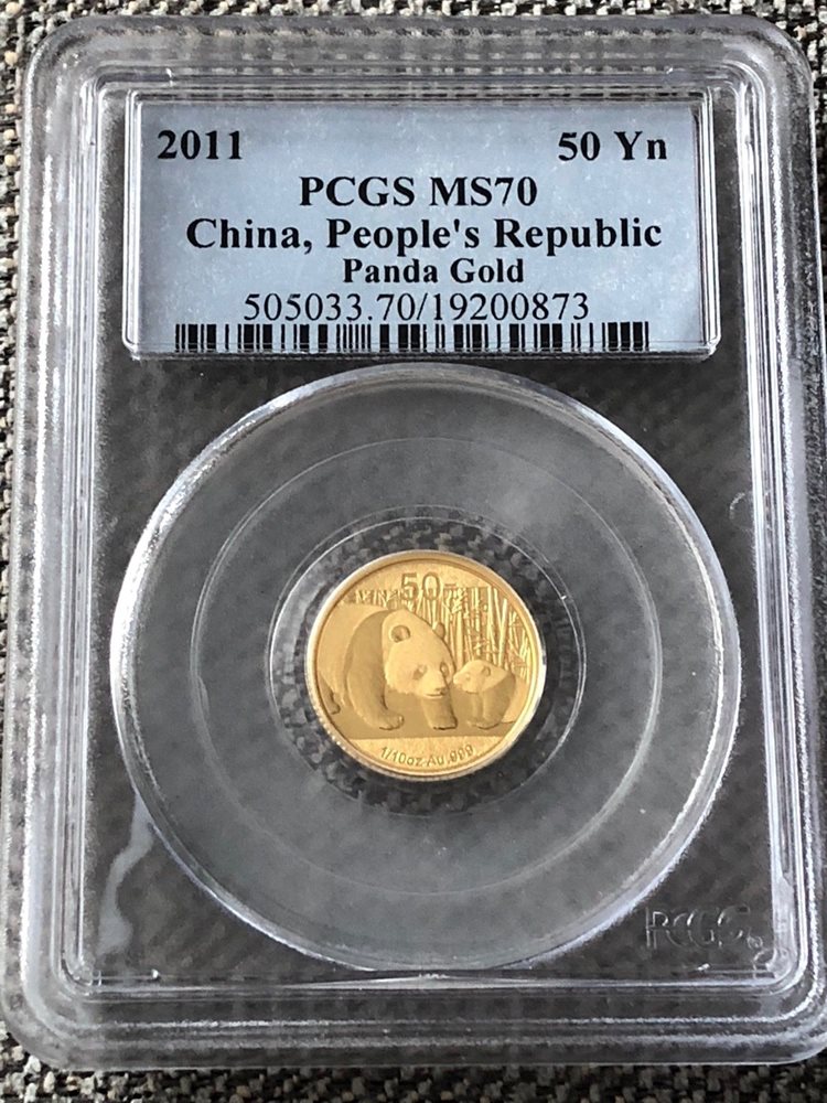 2011 Gold China 50Yn (G50Y) Panda 1/10oz PCGS MS70, MS70