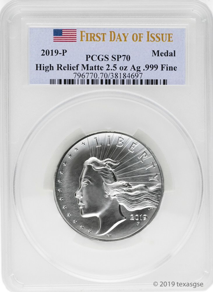 2019-P American Liberty High Relief Matte 2.5 oz Silver Medal PCGS