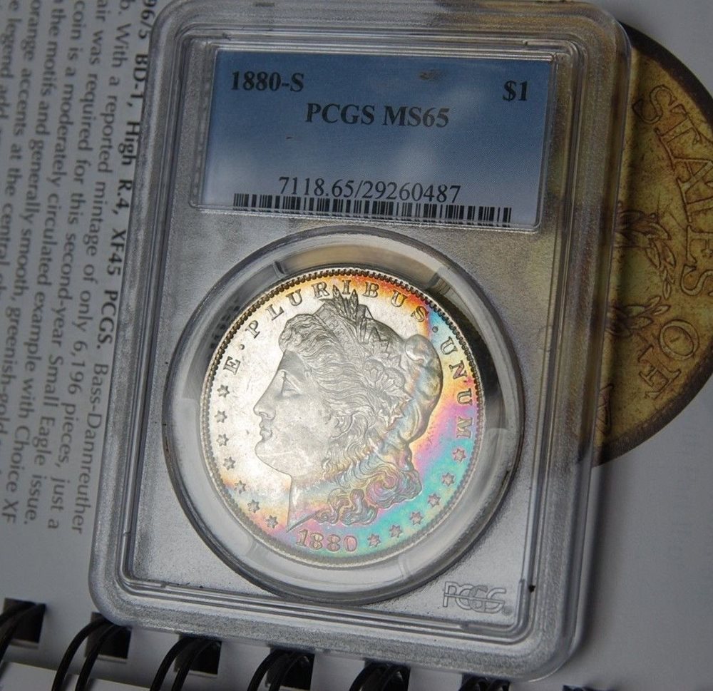 1880-S $1 Morgan Silver Dollar Crescent Monster Toned MS65 PCGS