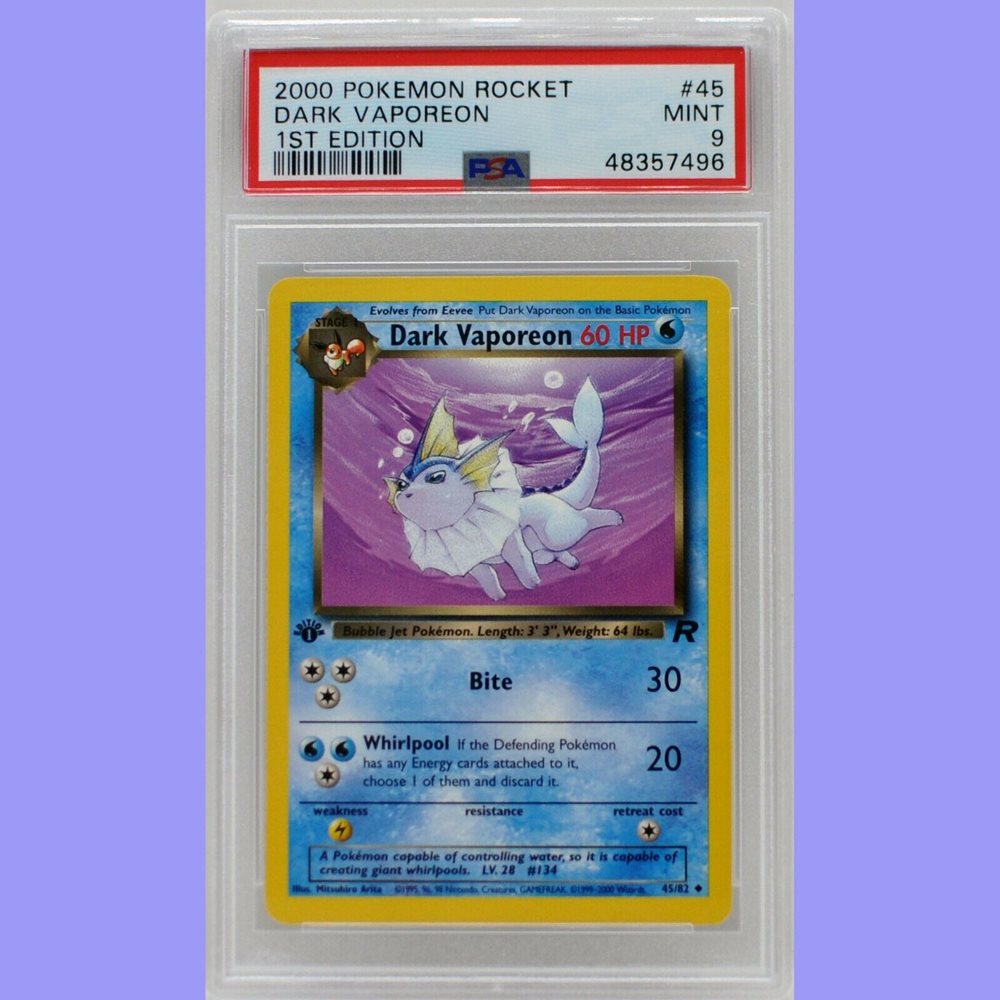 Pokemon 1st Edition Dark Vaporeon 45/82 Team Rocket PSA